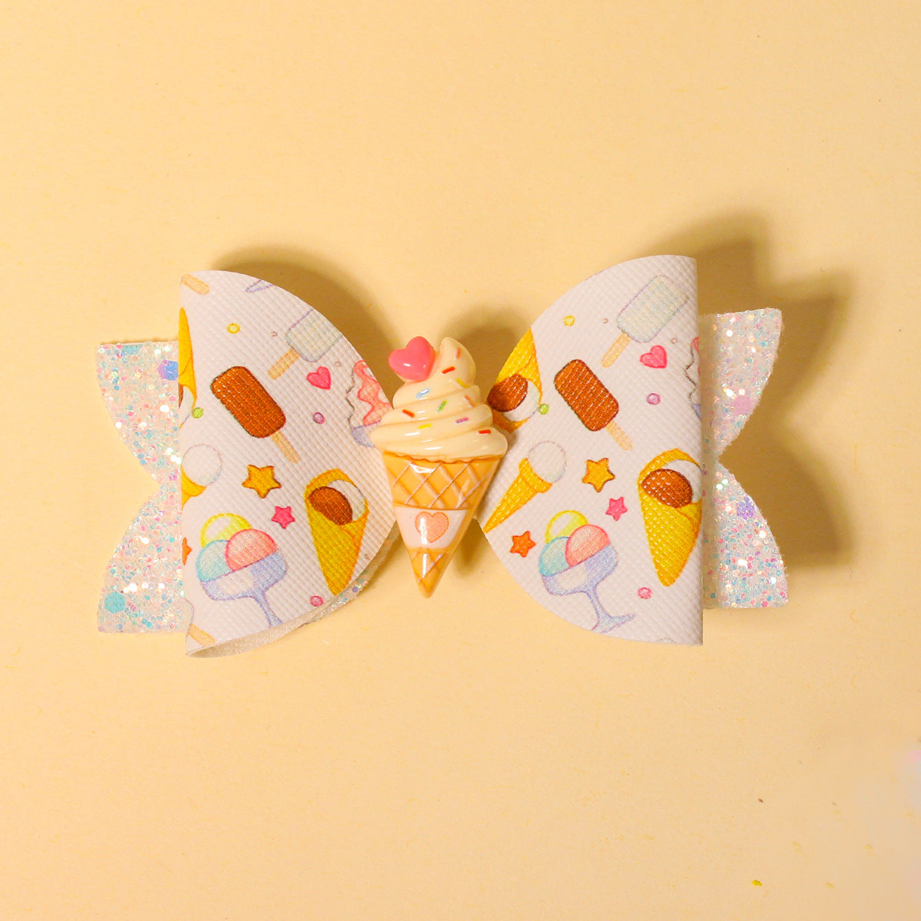 Wholesale Shiny Ice Cream Bow Double Layer Bow Girl Baby Cloth Clip Bow